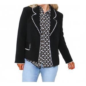NEW 2.7 AUGUST APPAREL rickrack edge blazer in black